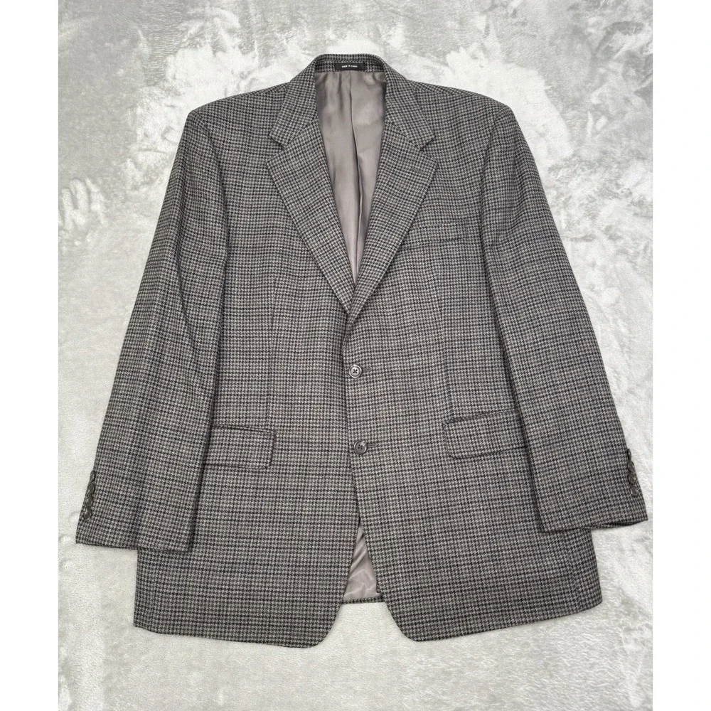Vintage Ralph Lauren Wool‎ Blazer Jacket Mens 43R Houndstooth Plaid Sport Coat